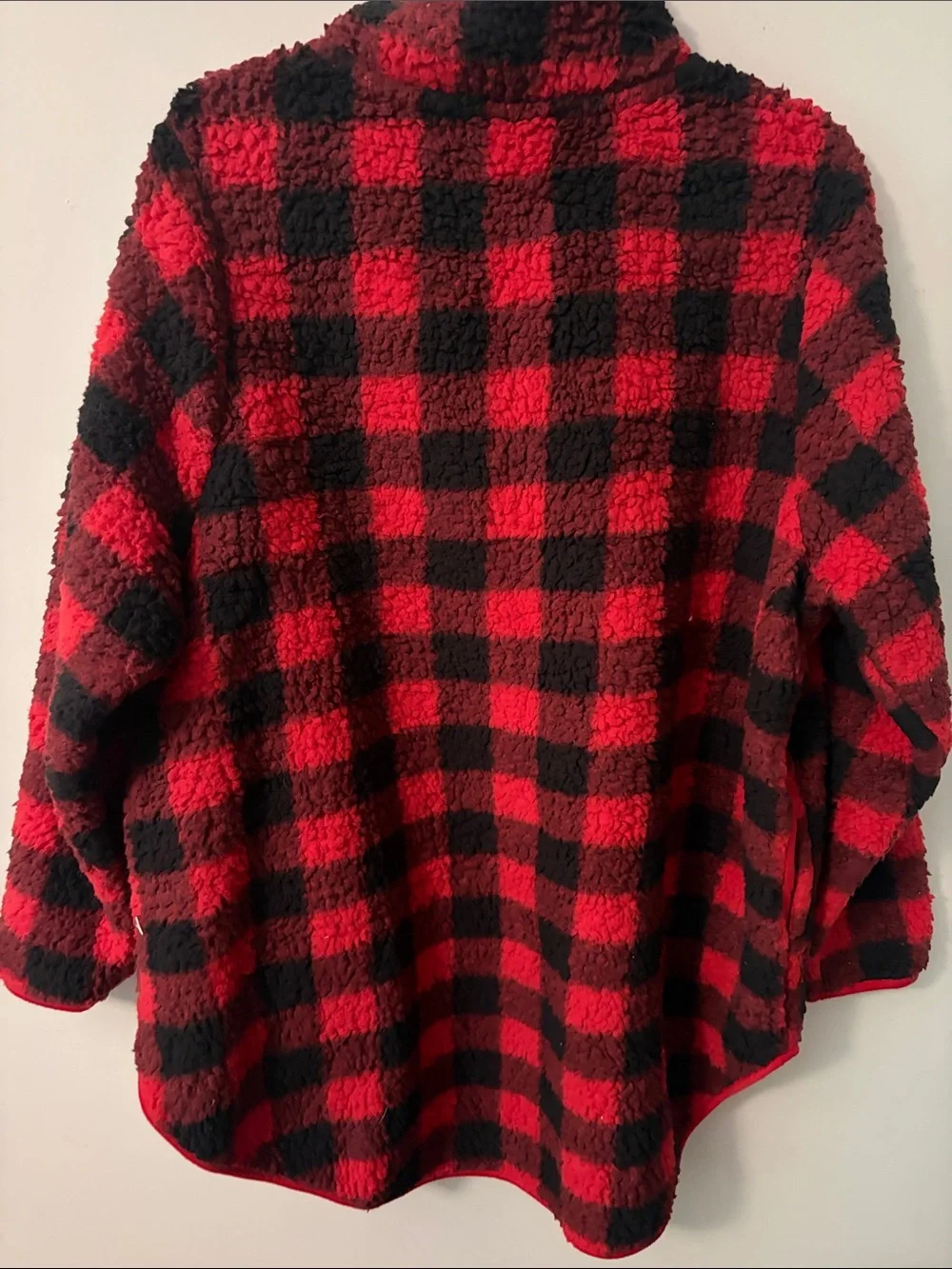 Terra & Sky Red and Black Buffalo Plaid Sherpa Half-Zip Turtleneck